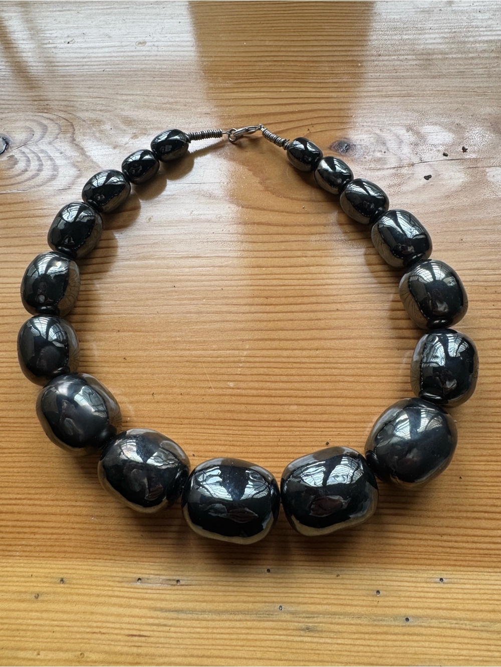 Black Chunky Beaded Necklace - Designer Style